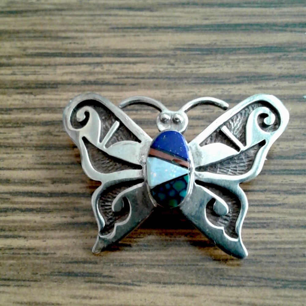 SOLD Vintage Navajo Native American Charlie Bowie Inlaid Pin Pendant - Picture 2 of 6